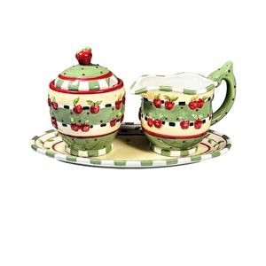 Vintage Karla Dornacher Giftcraft Apple Accent Cream And Sugar Set